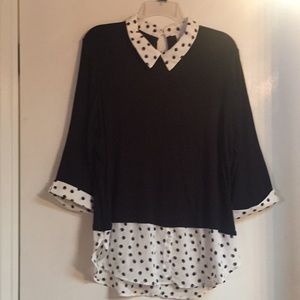 Sweater with sewn-in polka-dot blouse